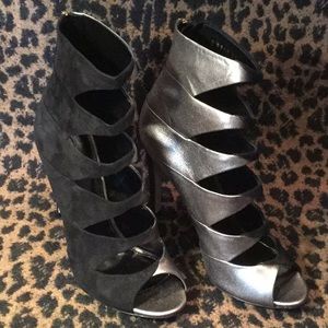 Sergio Rossi black suede and pewter heels